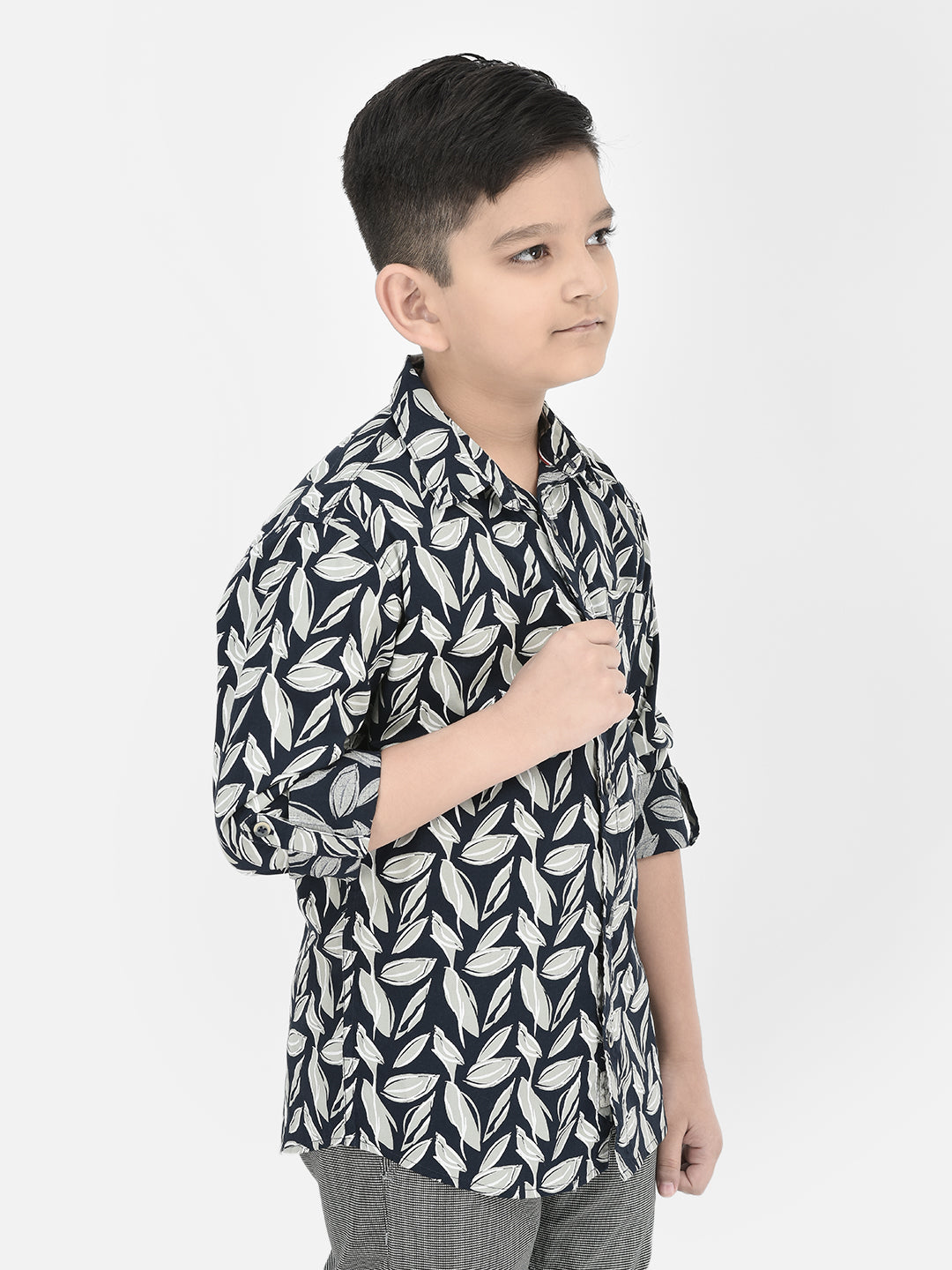 Blue Floral Print Shirt-Boys Shirts-Crimsoune Club