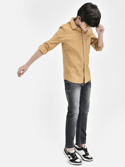 Printed Mustard Shirt-Boys Shirts-Crimsoune Club