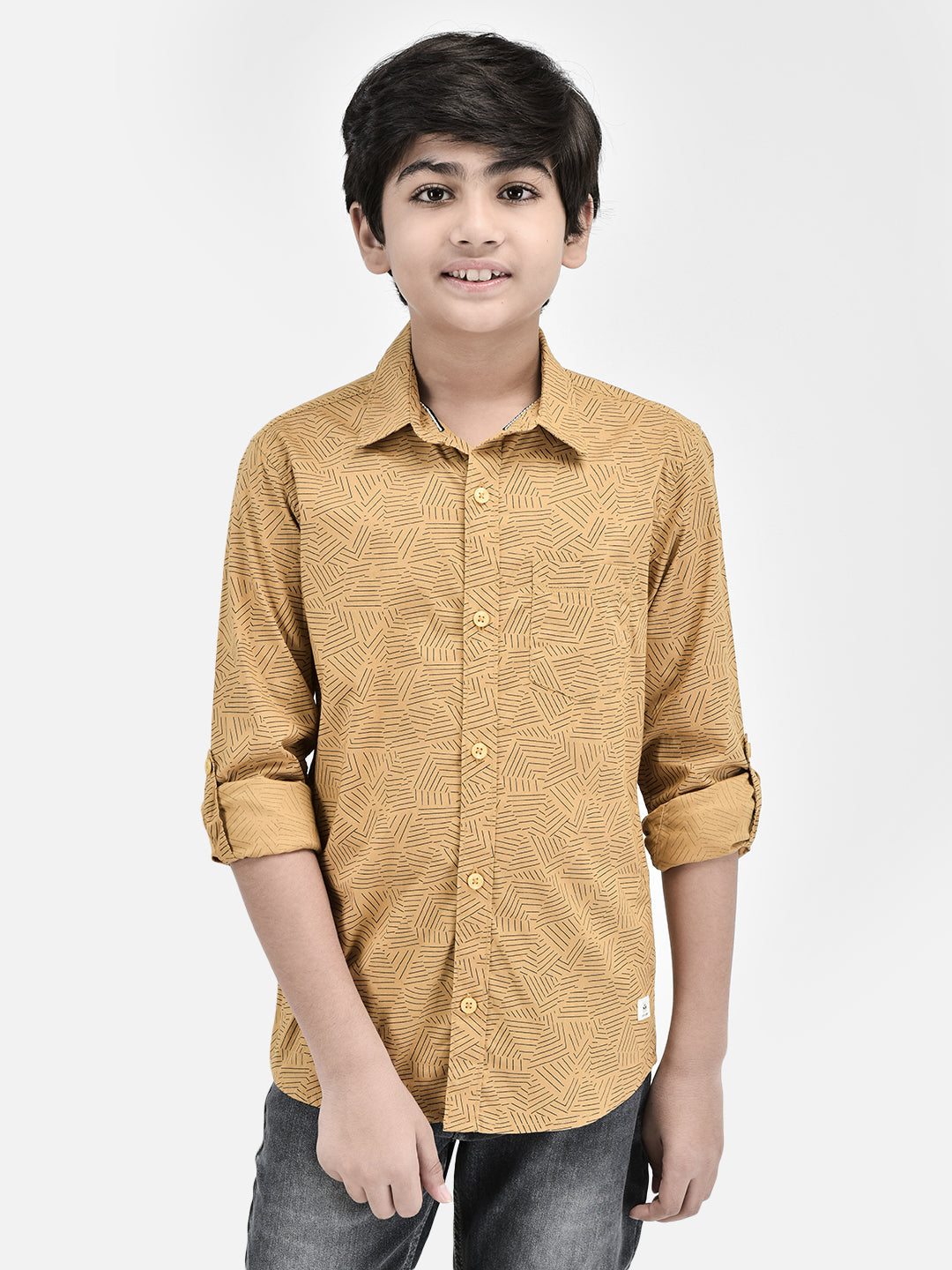 Printed Mustard Shirt-Boys Shirts-Crimsoune Club