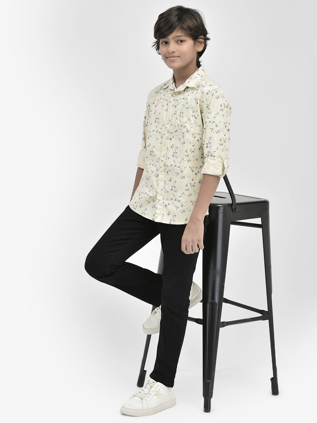 Floral Print Beige Shirt-Boys Shirts-Crimsoune Club