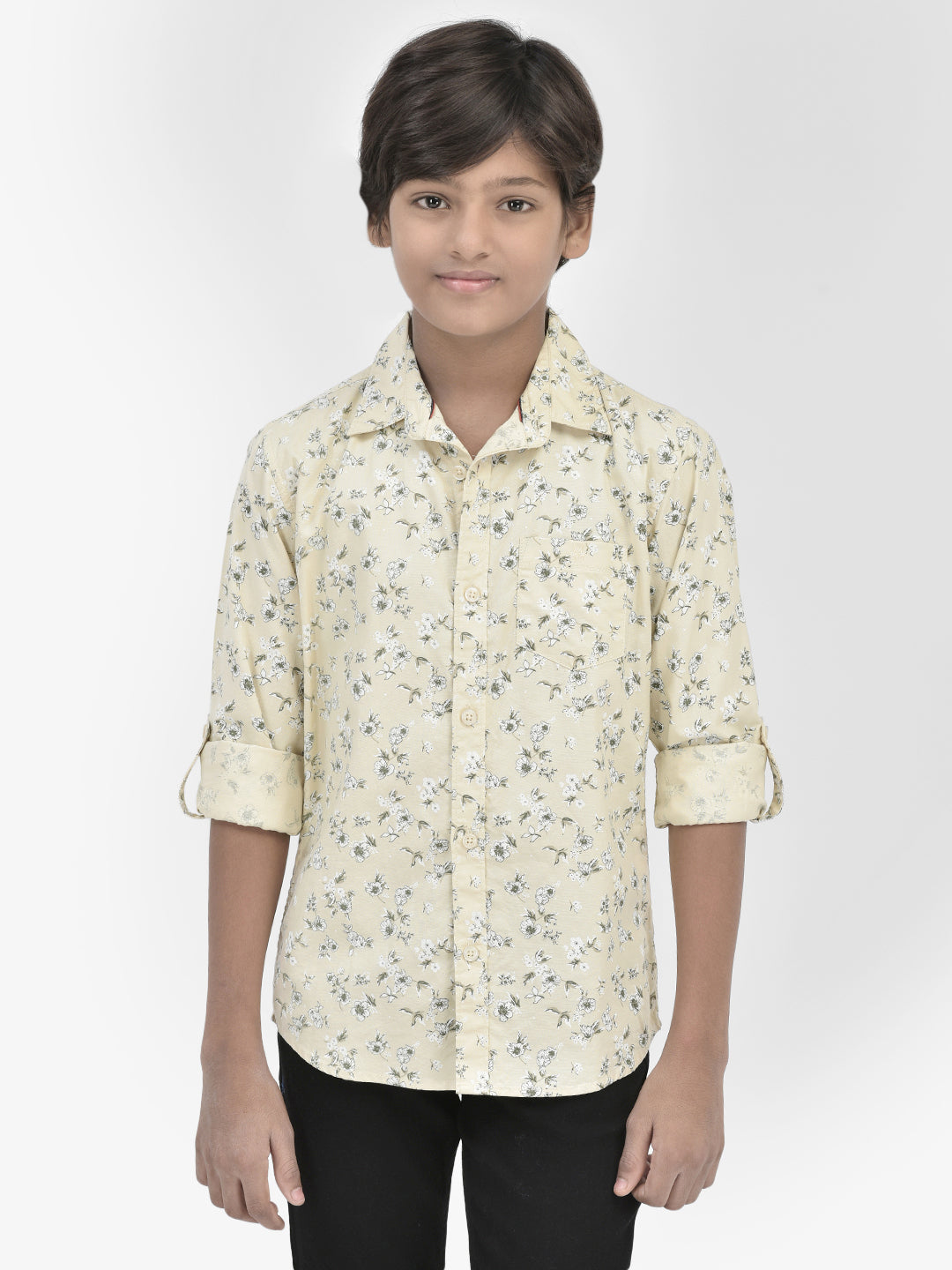 Floral Print Beige Shirt-Boys Shirts-Crimsoune Club