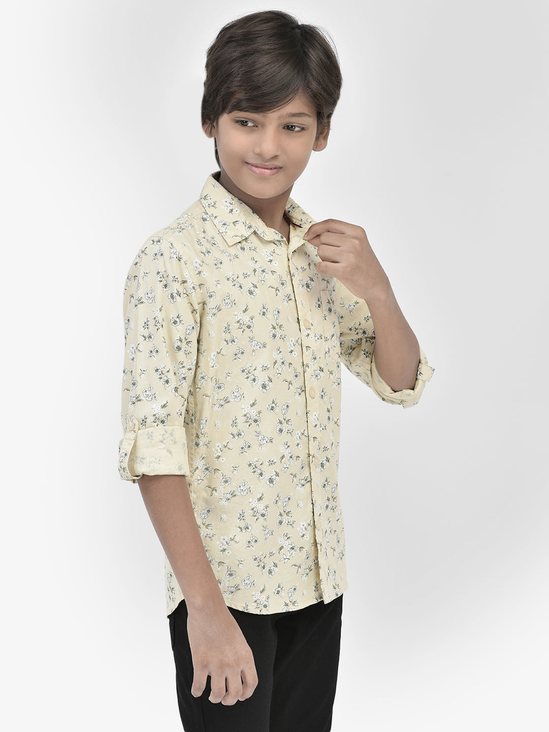 Floral Print Beige Shirt-Boys Shirts-Crimsoune Club