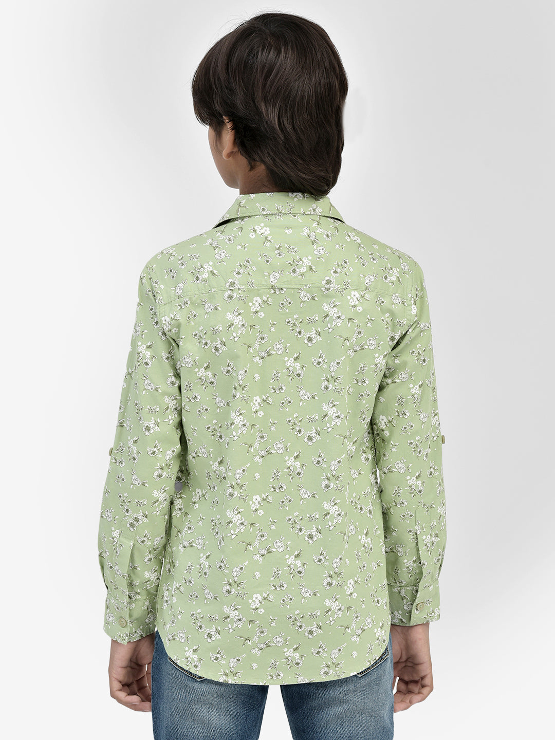 Floral Print Green Shirt-Boys Shirts-Crimsoune Club