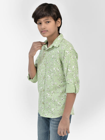 Floral Print Green Shirt-Boys Shirts-Crimsoune Club