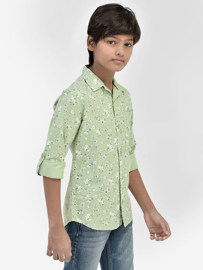 Floral Print Green Shirt-Boys Shirts-Crimsoune Club