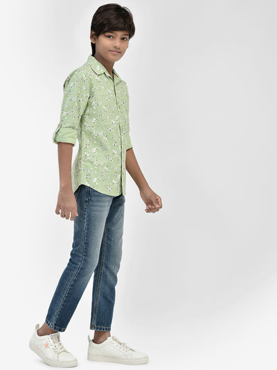 Floral Print Green Shirt-Boys Shirts-Crimsoune Club