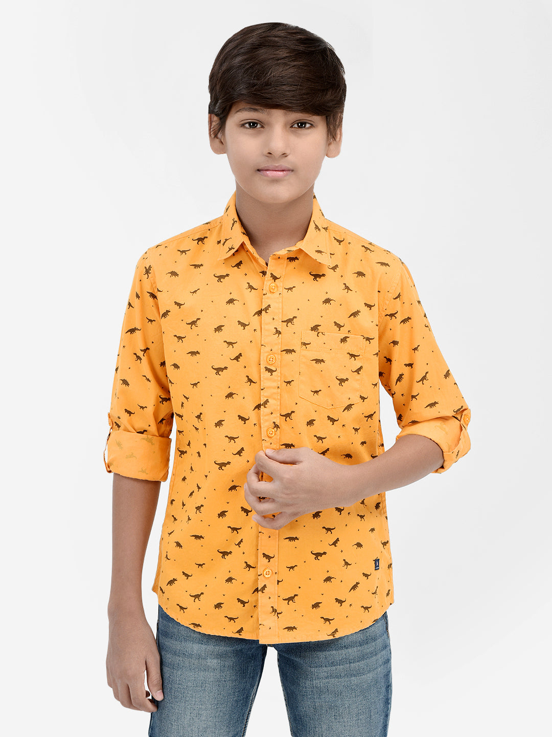 Printed Mustard Shirt-Boys Shirts-Crimsoune Club