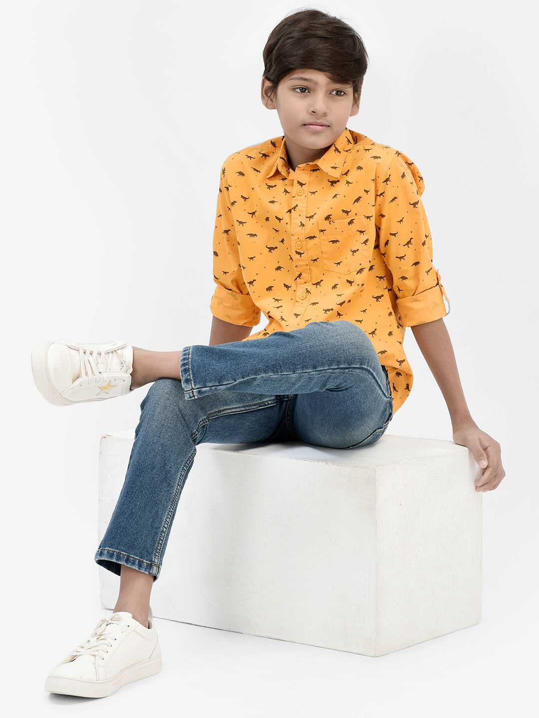 Printed Mustard Shirt-Boys Shirts-Crimsoune Club