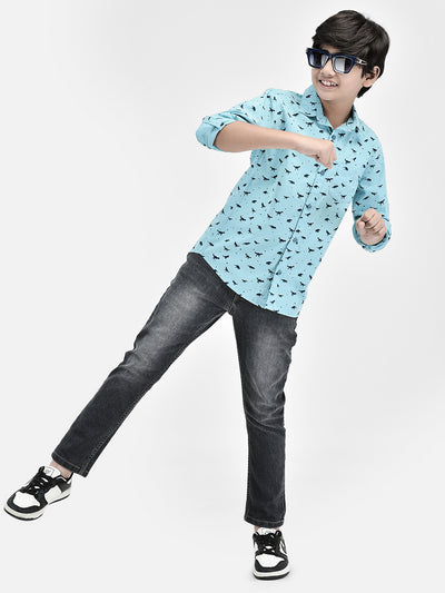 Printed Blue Shirt-Boys Shirts-Crimsoune Club