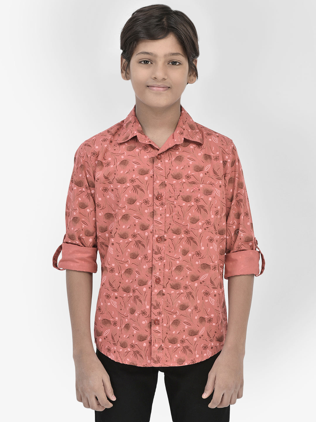 Floral Print Peach Shirt-Boys Shirts-Crimsoune Club