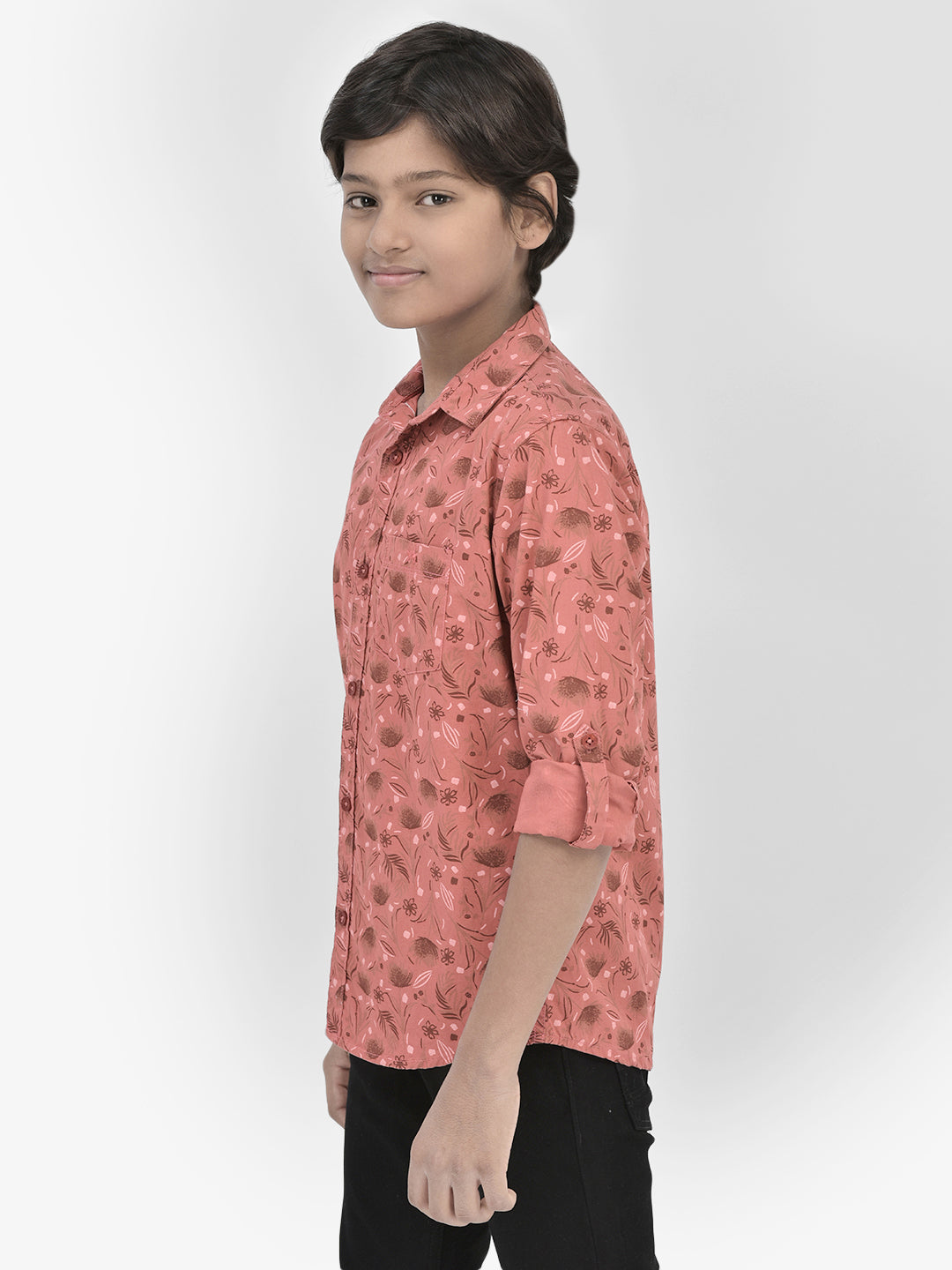 Floral Print Peach Shirt-Boys Shirts-Crimsoune Club