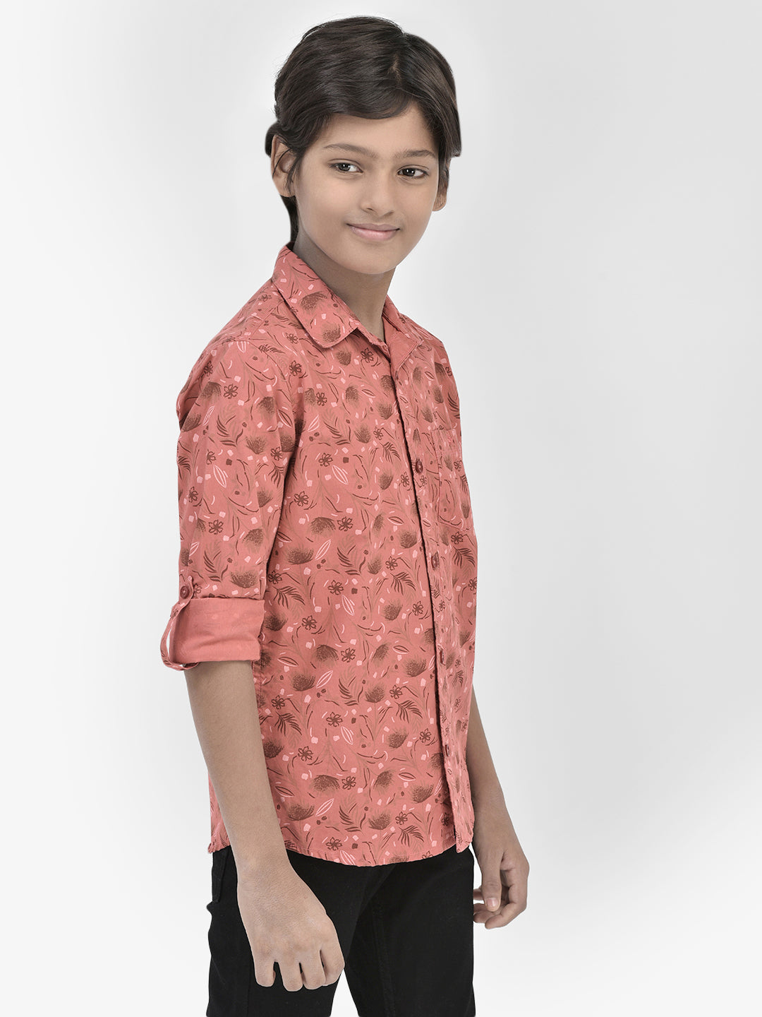 Floral Print Peach Shirt-Boys Shirts-Crimsoune Club