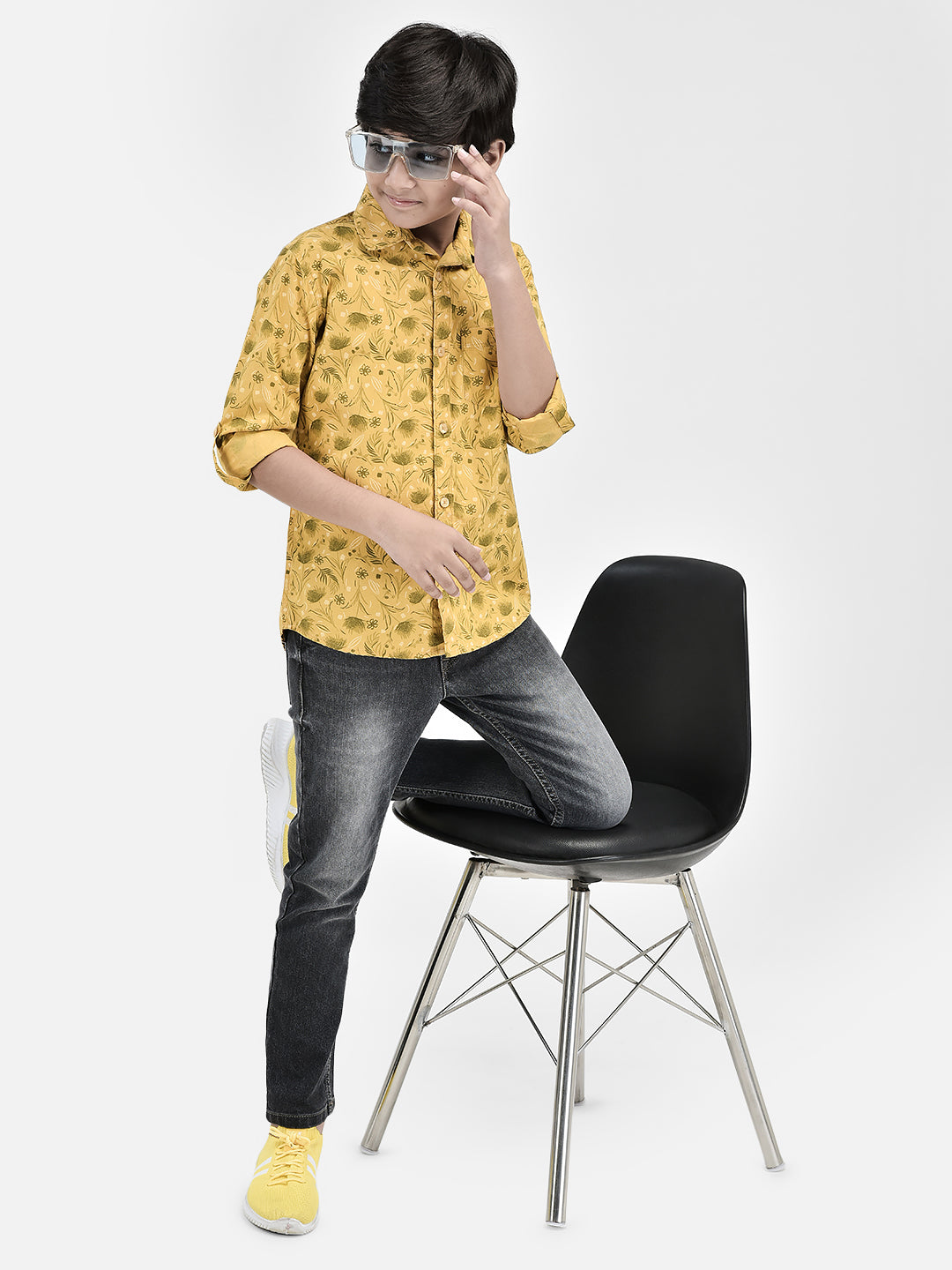 Floral Print Yellow Shirt-Boys Shirts-Crimsoune Club