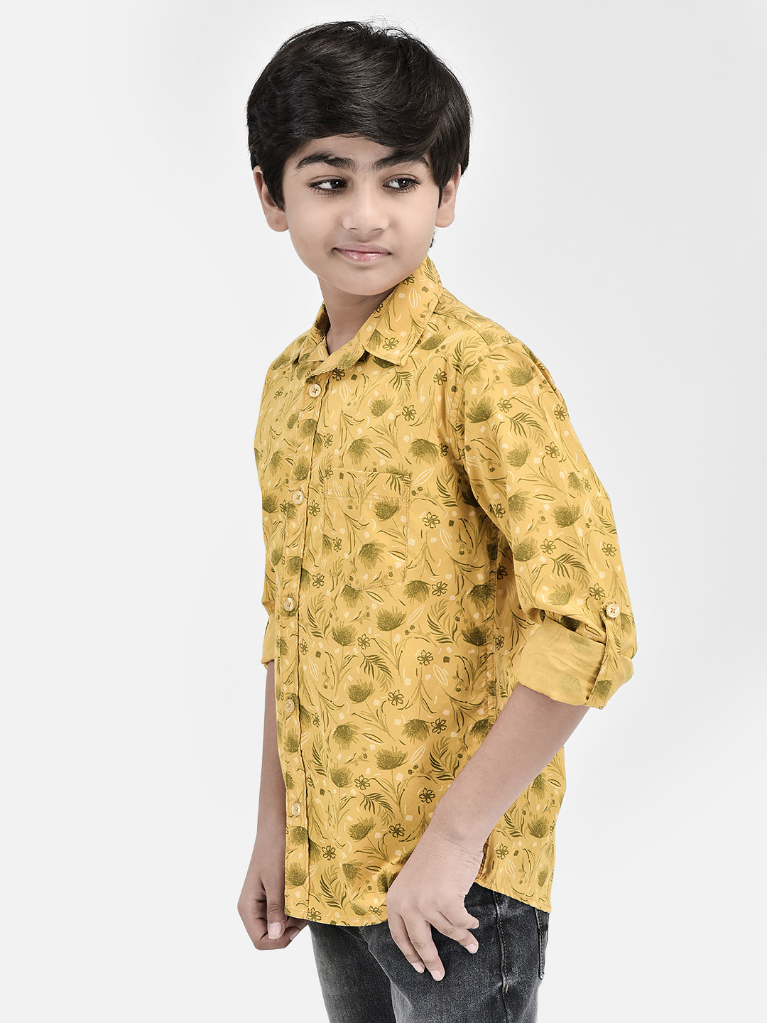 Floral Print Yellow Shirt-Boys Shirts-Crimsoune Club