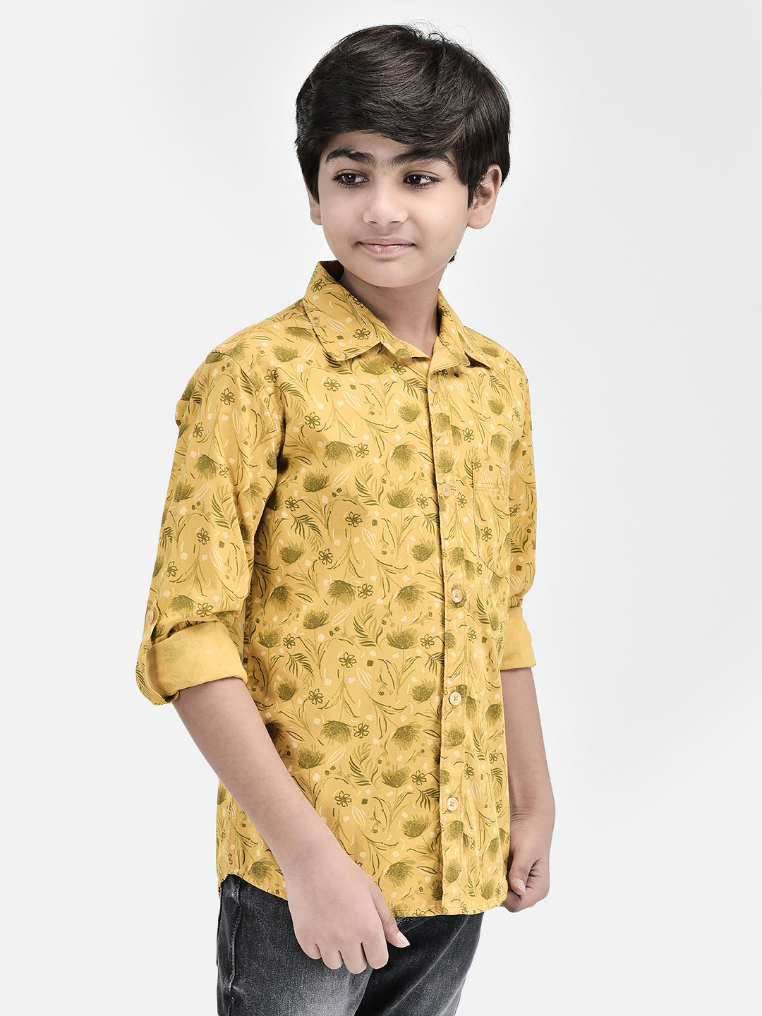 Floral Print Yellow Shirt-Boys Shirts-Crimsoune Club