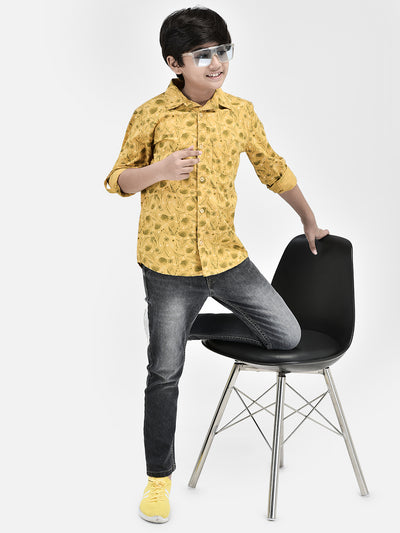 Floral Print Yellow Shirt-Boys Shirts-Crimsoune Club