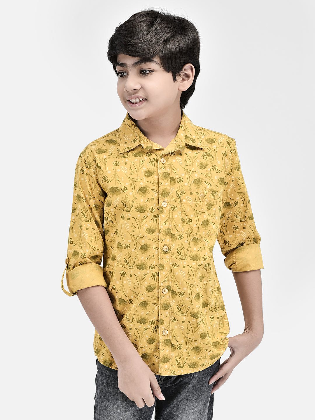 Floral Print Yellow Shirt-Boys Shirts-Crimsoune Club