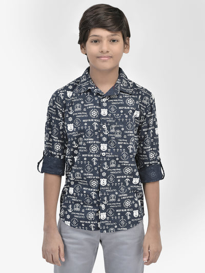 Graphic Navy Blue Shirt-Boys Shirts-Crimsoune Club