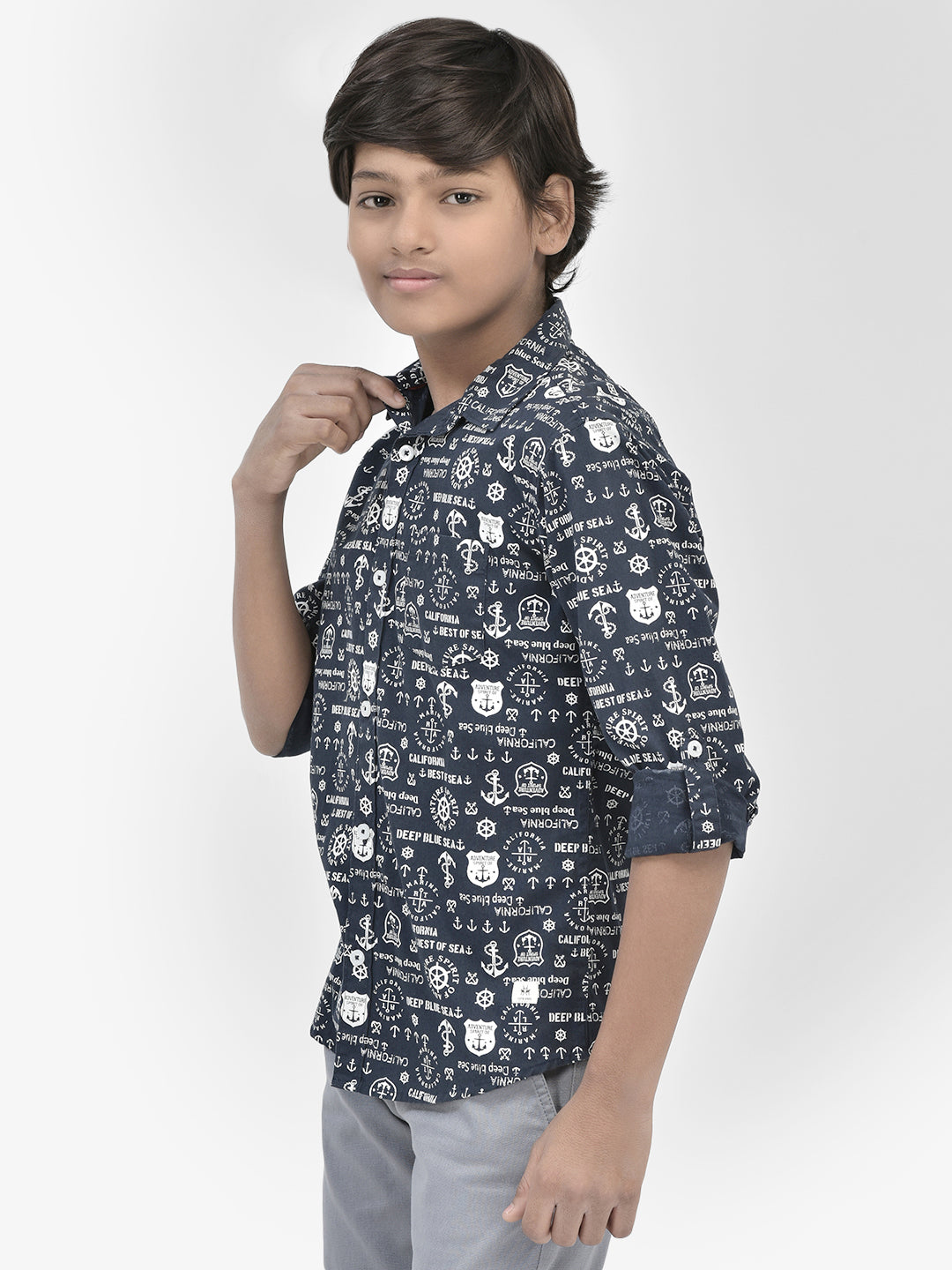 Graphic Navy Blue Shirt-Boys Shirts-Crimsoune Club