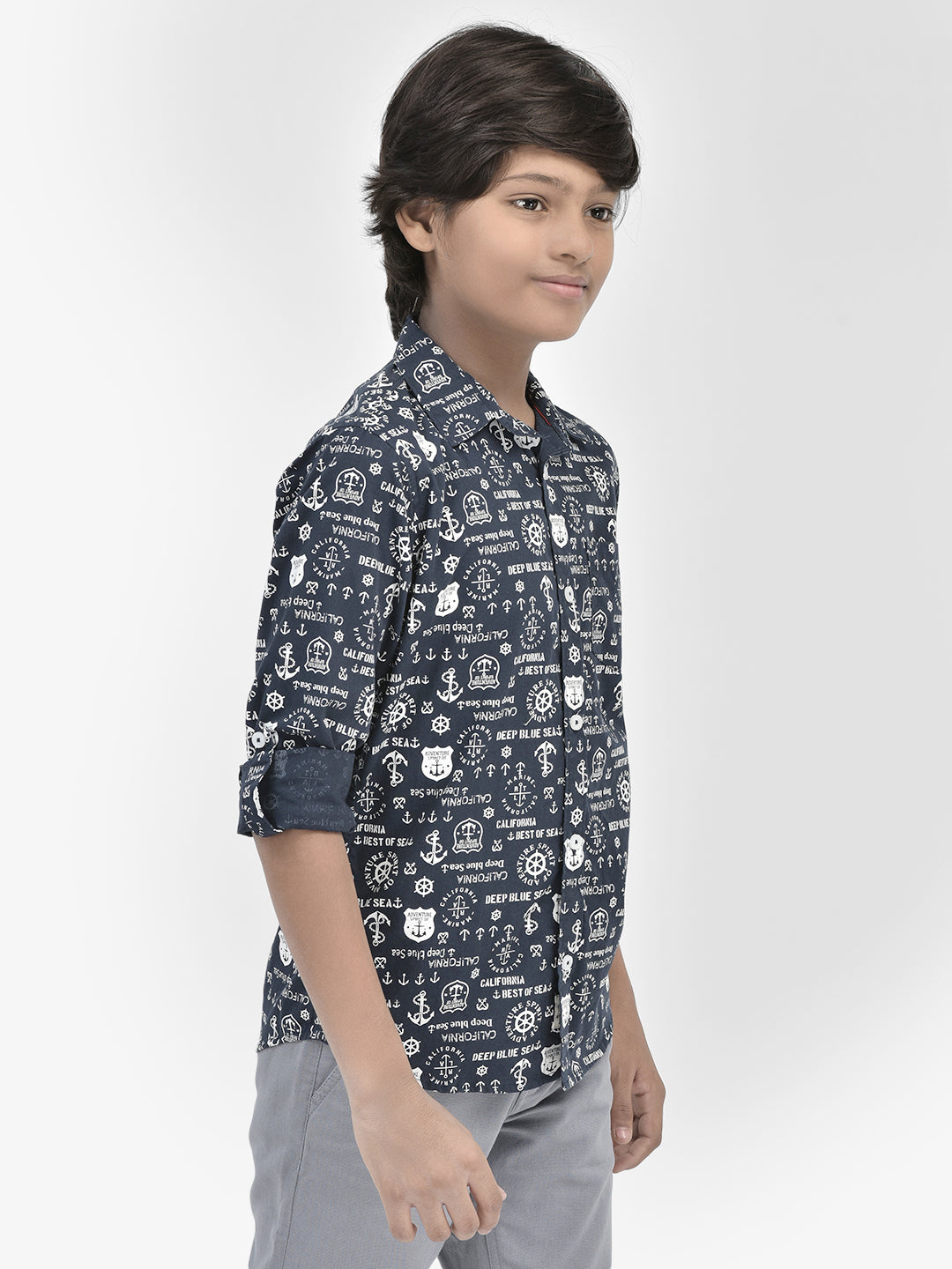 Graphic Navy Blue Shirt-Boys Shirts-Crimsoune Club