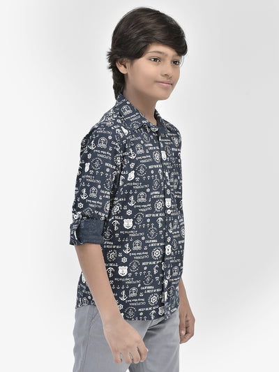Graphic Navy Blue Shirt-Boys Shirts-Crimsoune Club