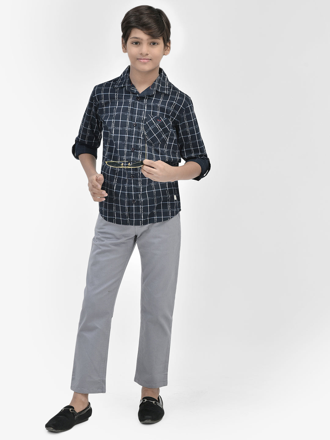 Check Navy Blue Shirt-Boys Shirts-Crimsoune Club