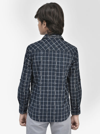 Check Navy Blue Shirt-Boys Shirts-Crimsoune Club
