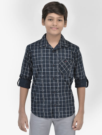 Check Navy Blue Shirt-Boys Shirts-Crimsoune Club