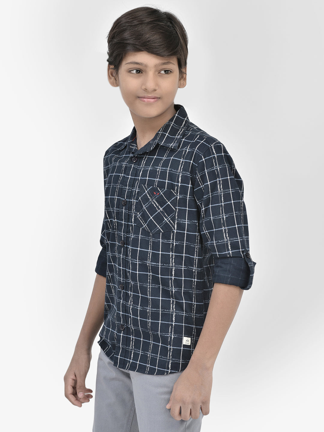 Check Navy Blue Shirt-Boys Shirts-Crimsoune Club