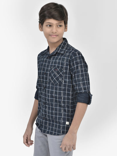 Check Navy Blue Shirt-Boys Shirts-Crimsoune Club