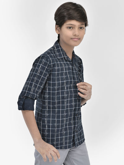Check Navy Blue Shirt-Boys Shirts-Crimsoune Club