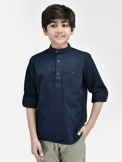 Navy Blue Denim Kurta-Boys Kurta-Crimsoune Club