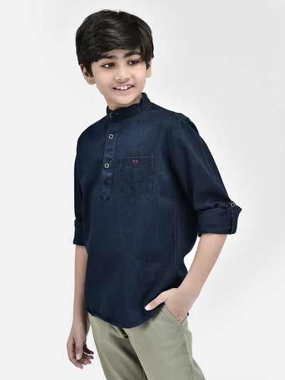 Navy Blue Denim Kurta-Boys Kurta-Crimsoune Club