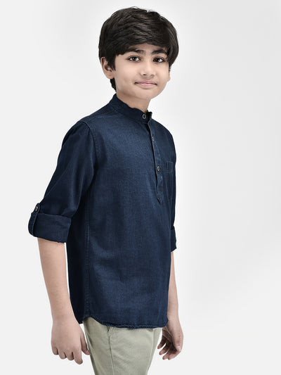 Navy Blue Denim Kurta-Boys Kurta-Crimsoune Club