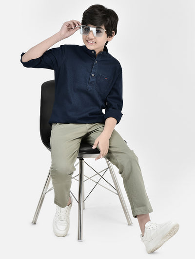 Navy Blue Denim Kurta-Boys Kurta-Crimsoune Club