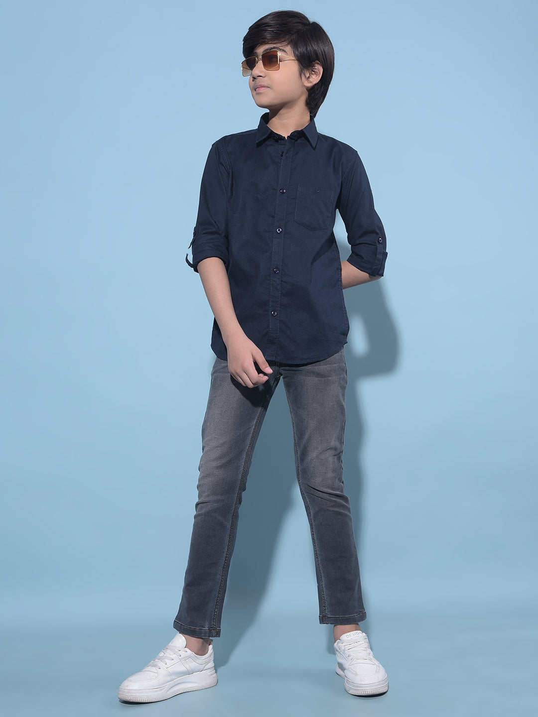 Navy Blue 100% Cotton Shirt-Boys Shirts-Crimsoune Club