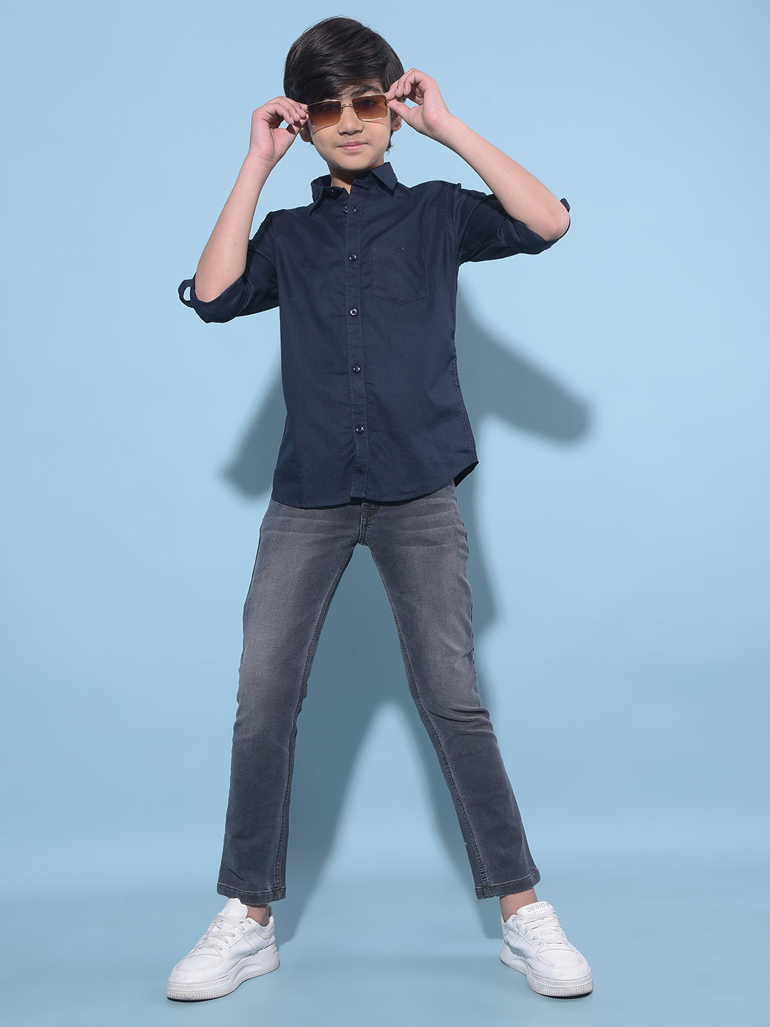 Navy Blue 100% Cotton Shirt-Boys Shirts-Crimsoune Club