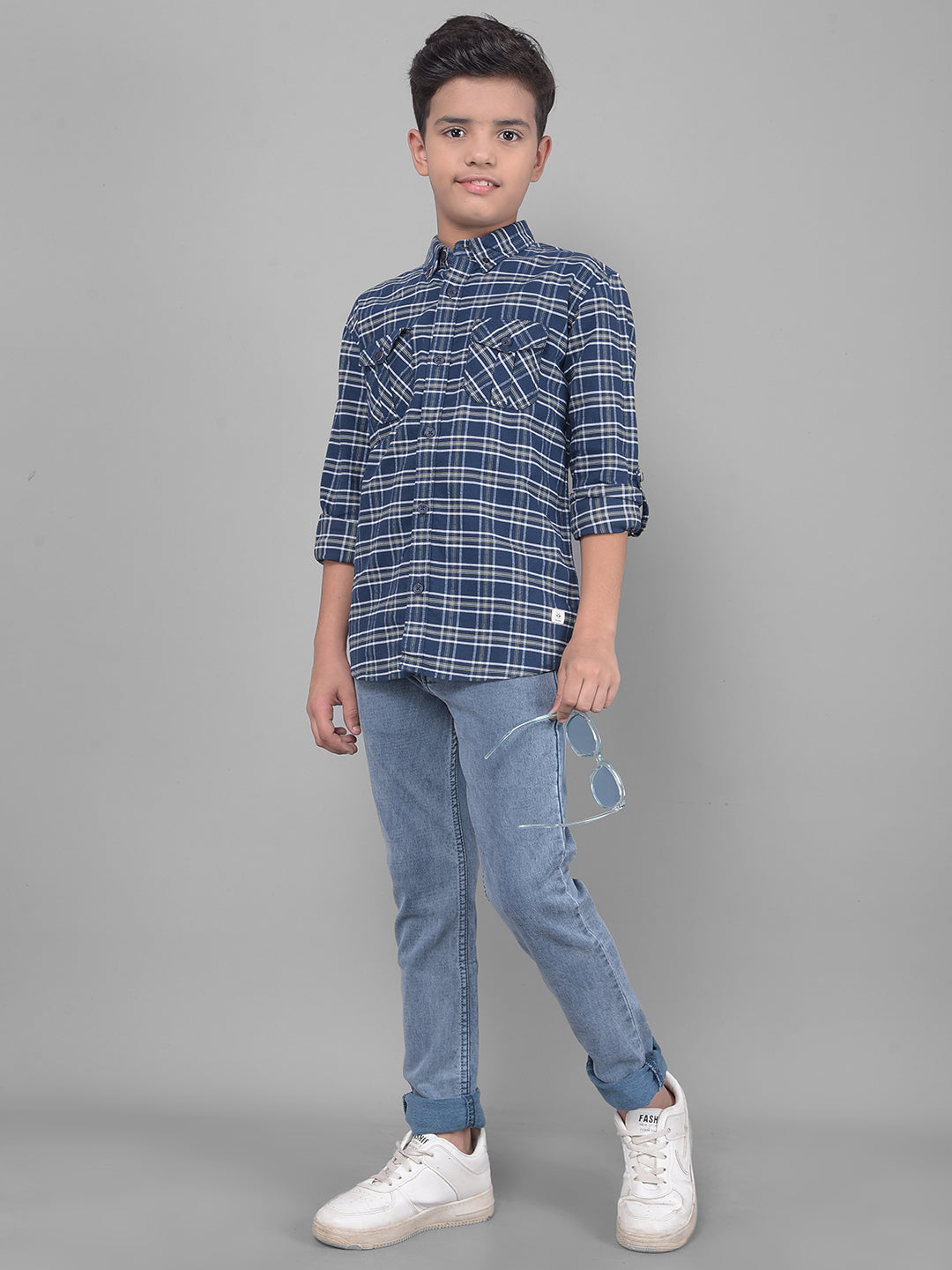 Navy Blue Checked Shirt-Boys Shirts-Crimsoune Club