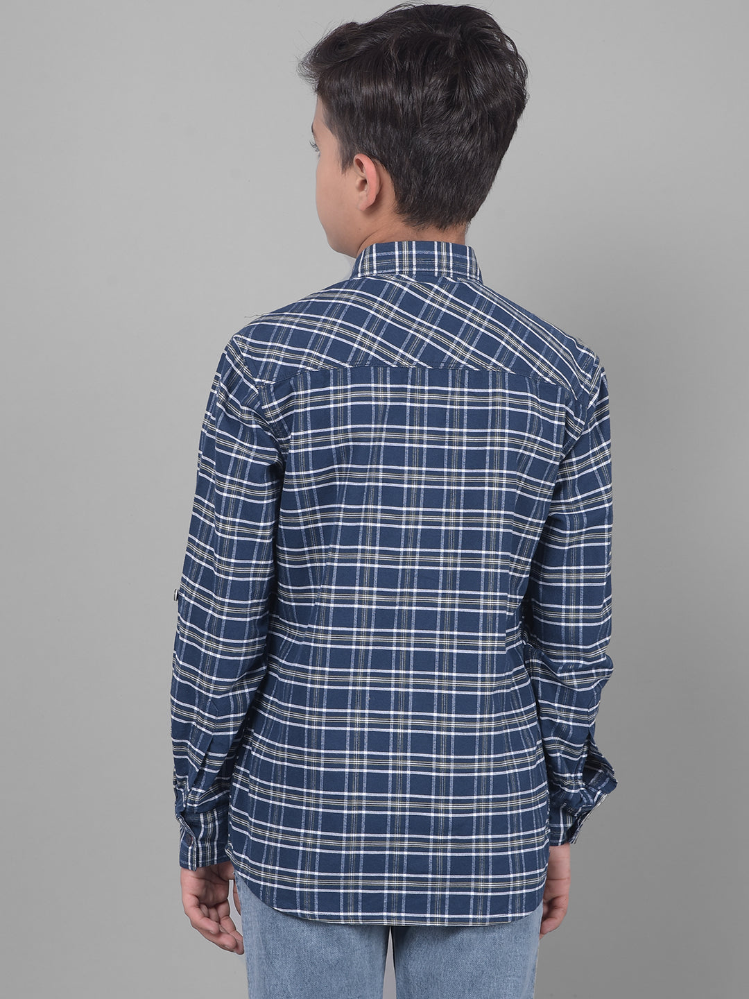 Navy Blue Checked Shirt-Boys Shirts-Crimsoune Club