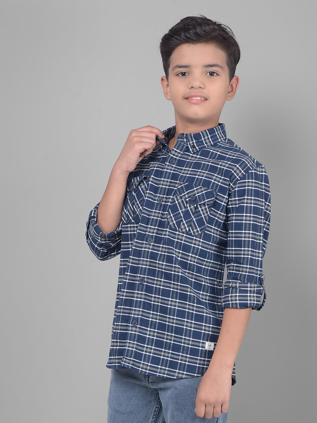 Navy Blue Checked Shirt-Boys Shirts-Crimsoune Club