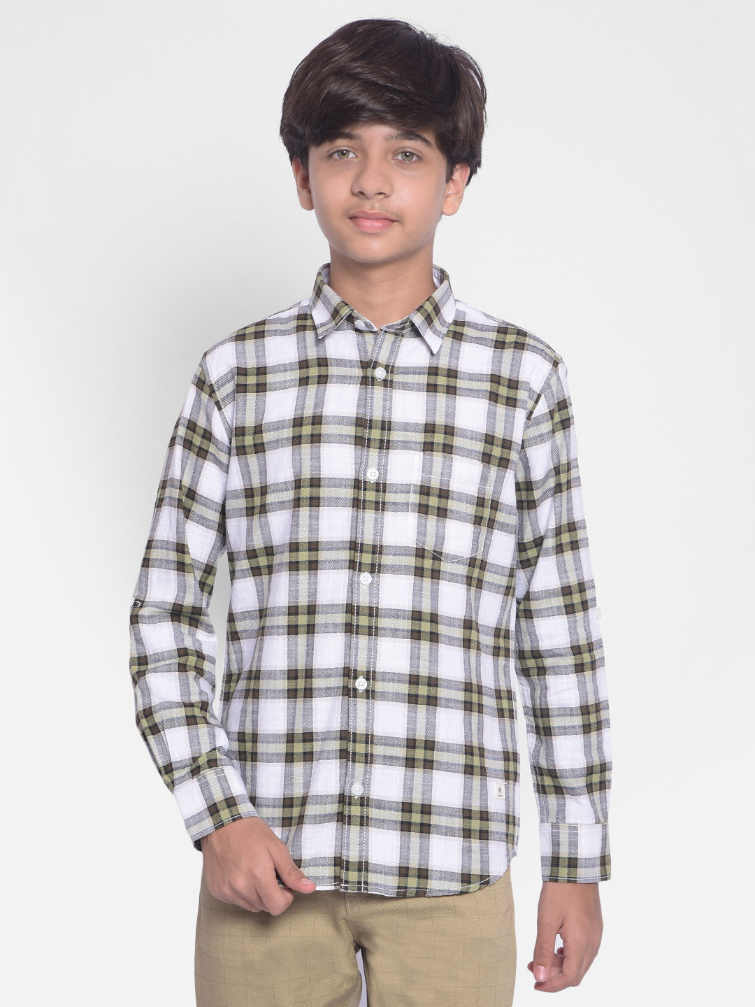 Olive Checked Shirt-Boys Shirts-Crimsoune Club