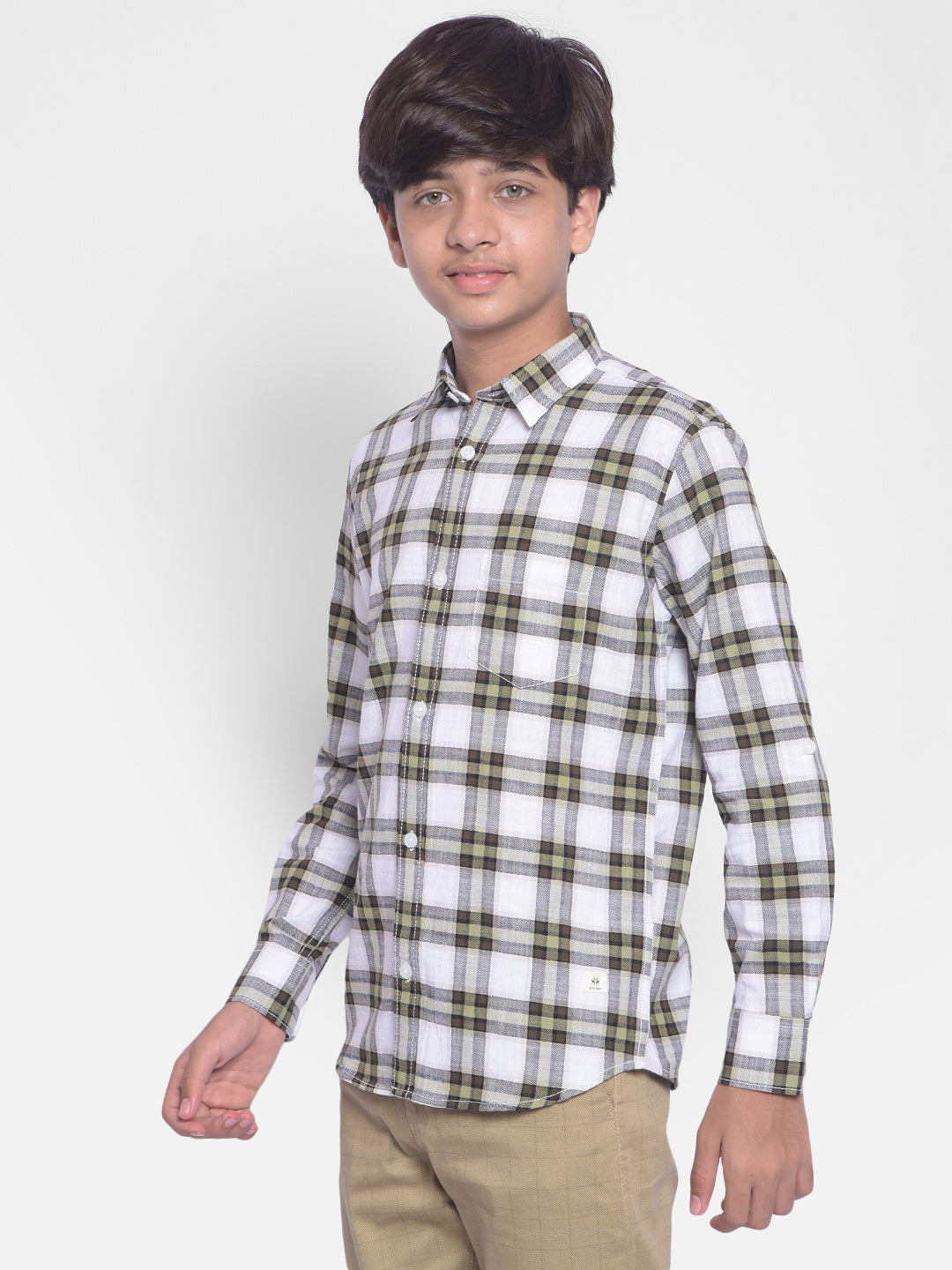 Olive Checked Shirt-Boys Shirts-Crimsoune Club