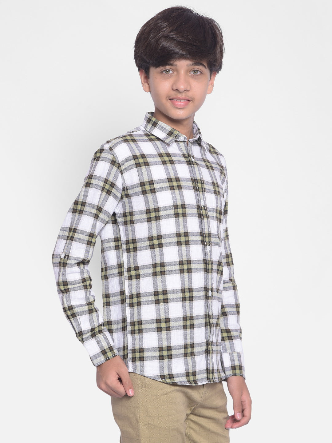 Olive Checked Shirt-Boys Shirts-Crimsoune Club