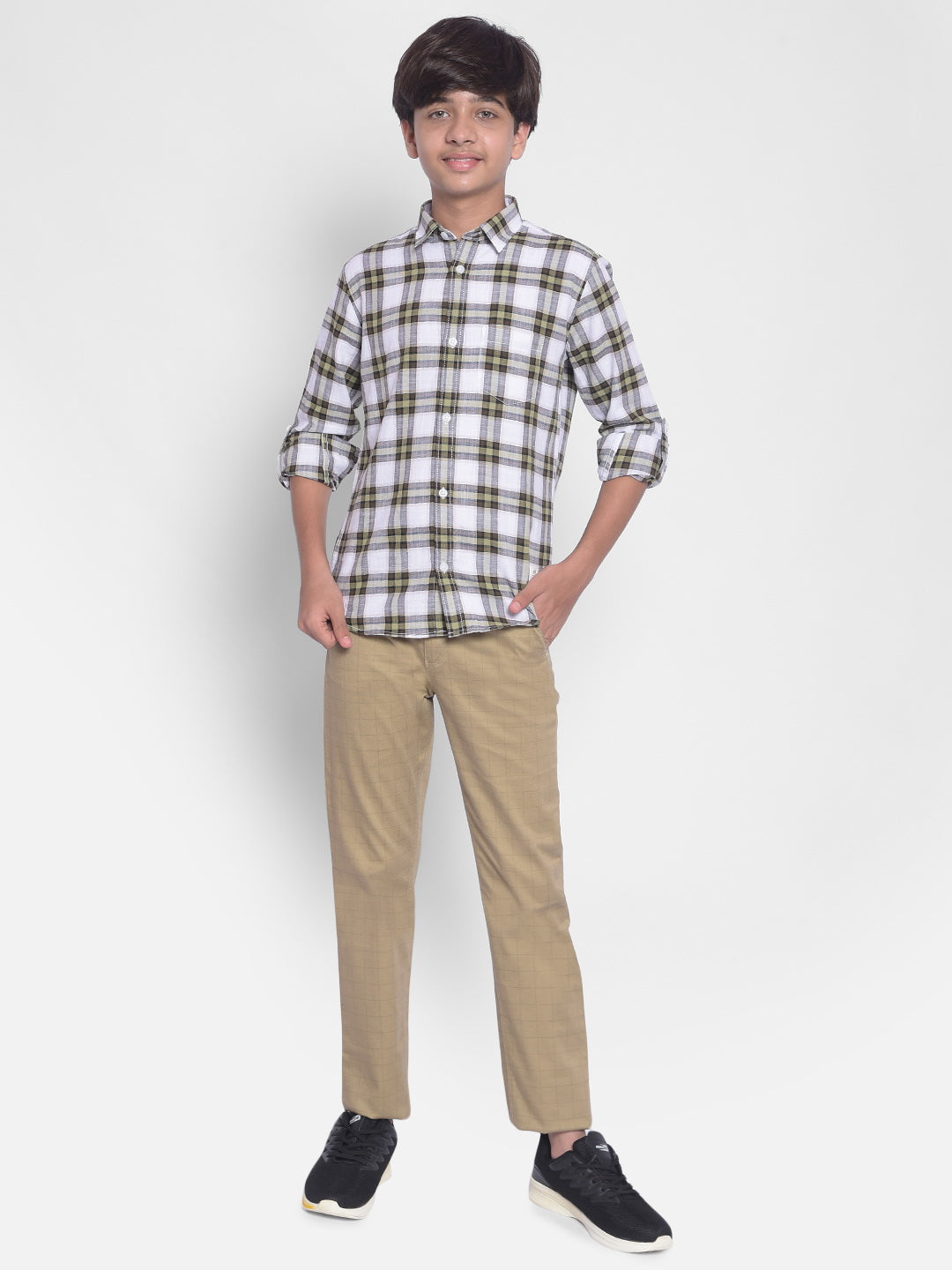 Olive Checked Shirt-Boys Shirts-Crimsoune Club