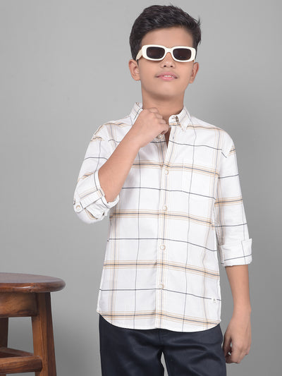 Off White Checked Button Down Collar Shirt-Boys Shirts-Crimsoune Club