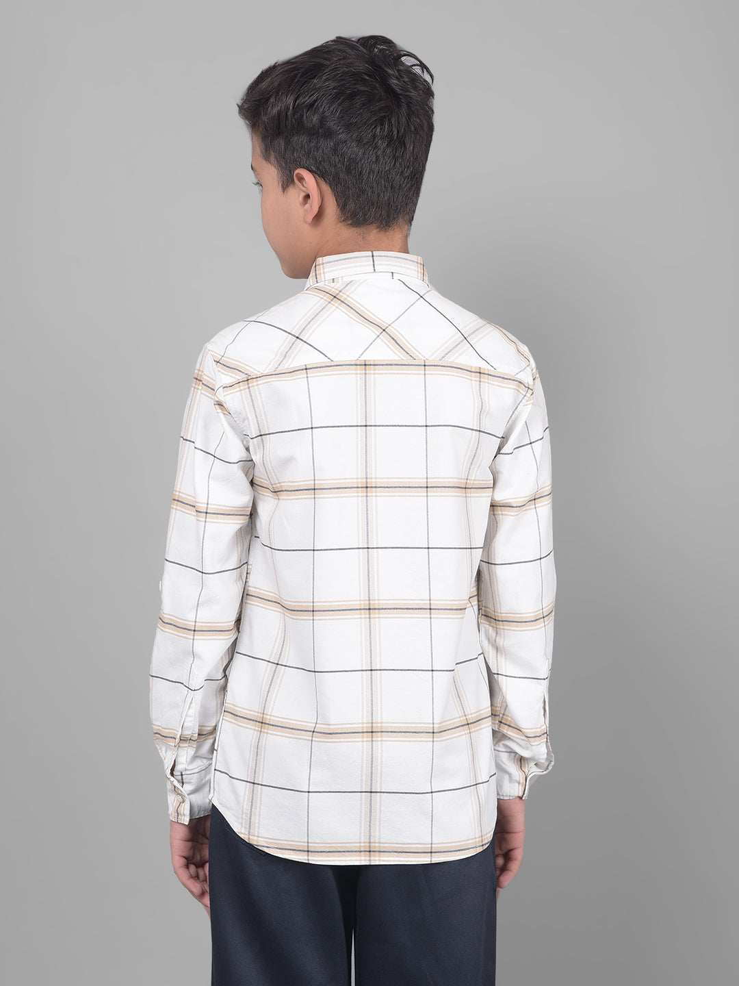 Off White Checked Button Down Collar Shirt-Boys Shirts-Crimsoune Club