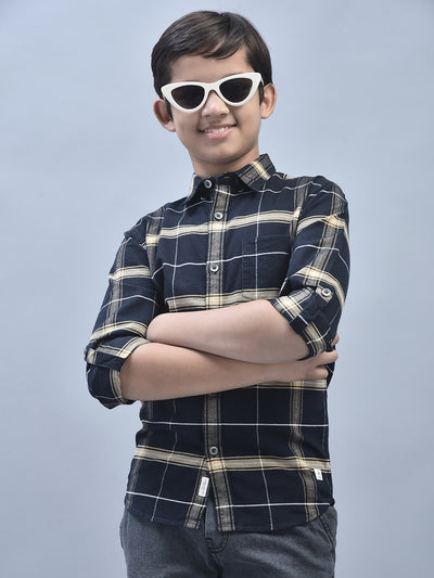 Navy Blue Checked Shirt-Boys Shirts-Crimsoune Club