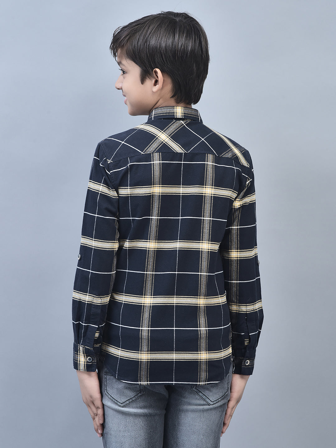 Navy Blue Checked Shirt-Boys Shirts-Crimsoune Club