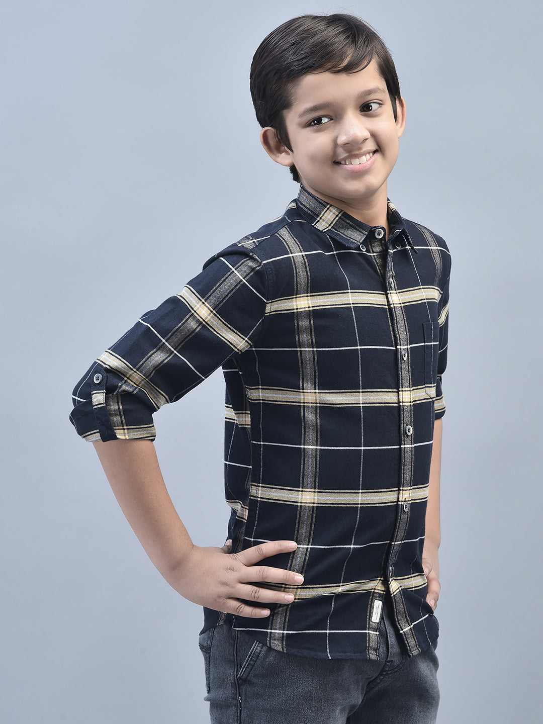 Navy Blue Checked Shirt-Boys Shirts-Crimsoune Club