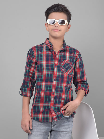 Multicolor Checked Button Down Collar Shirt-Boys Shirts-Crimsoune Club